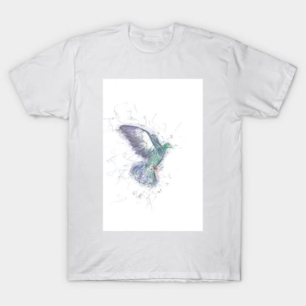 Pigeon in Flight pen drawing. T-Shirt by DebTheZeb
